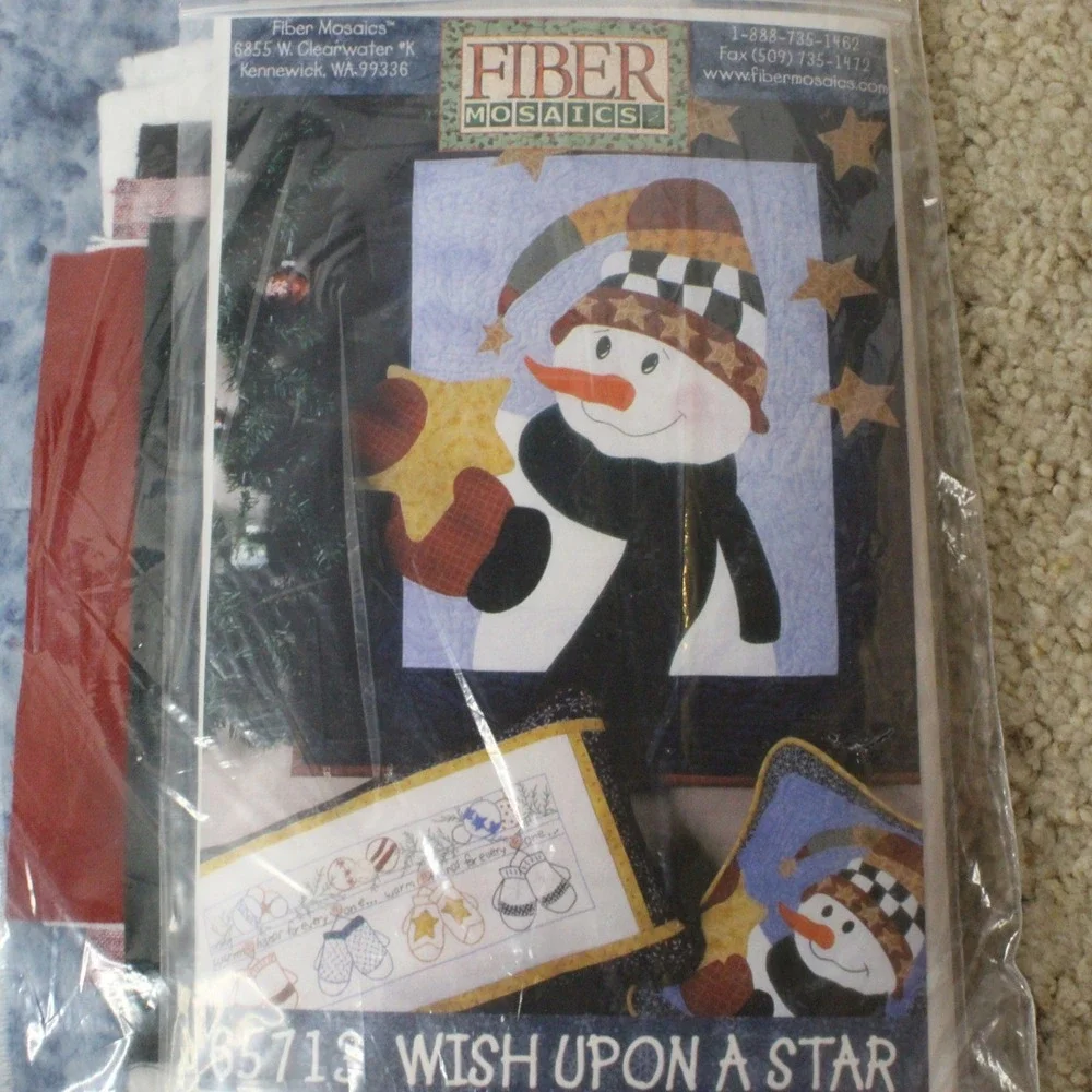 Fiber Mosaics Pillow Kit 65713 Wish Upon A Star Snowman Blue White Folk Art DIY